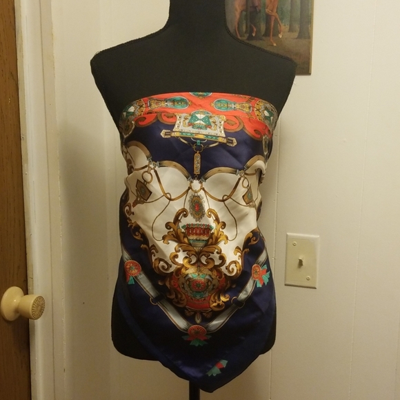 VTG 1980s Turquoise Gold County Western Scarf - Picture 3 of 8